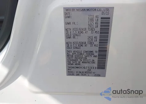 2015 Nissan Pathfinder S from USA, damaged, VIN 5N1AR2MM5FC675333